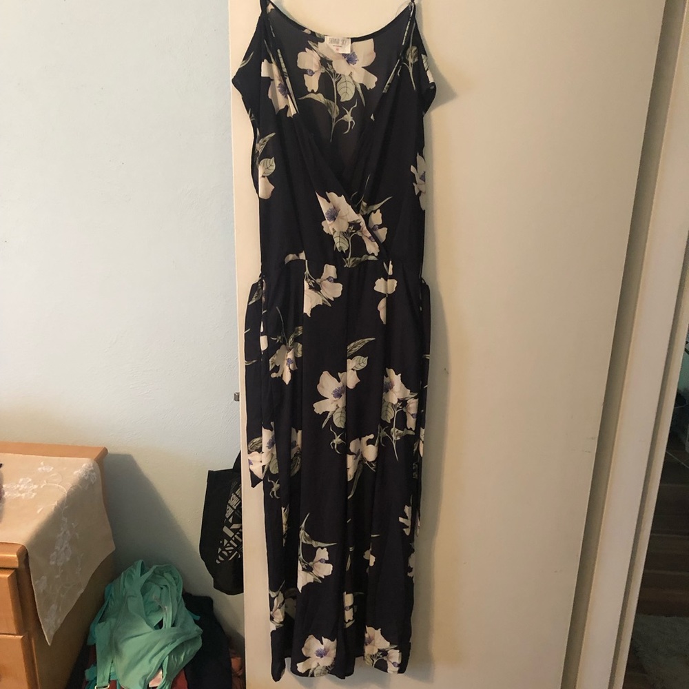 Navy floral print jumpsuit